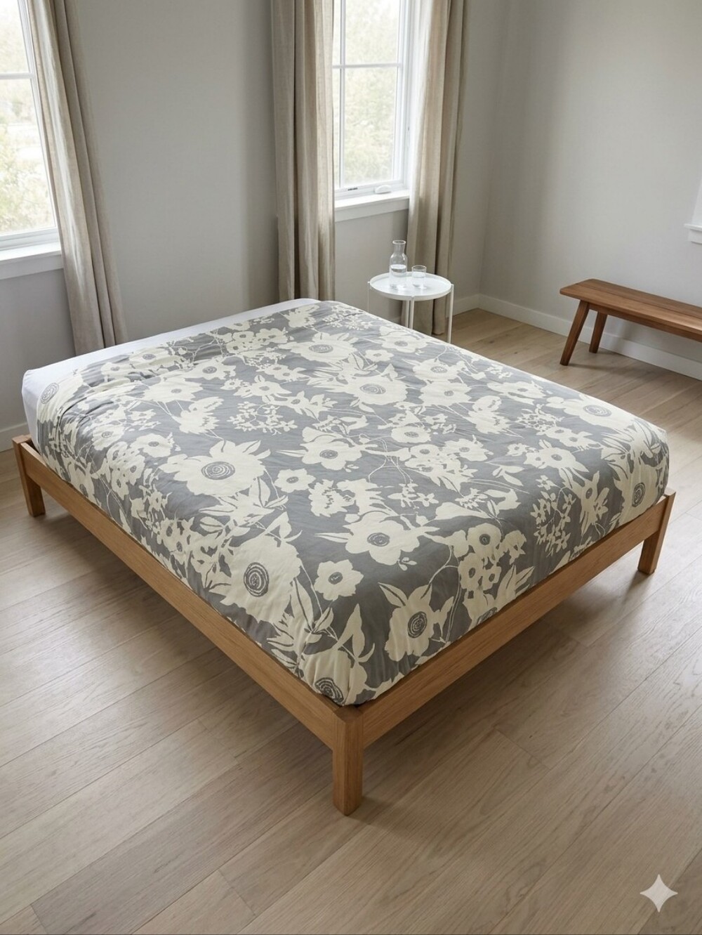 Crate & Barrel Lulu Gray Floral Full/Queen Duvet Cover 100% Cotton